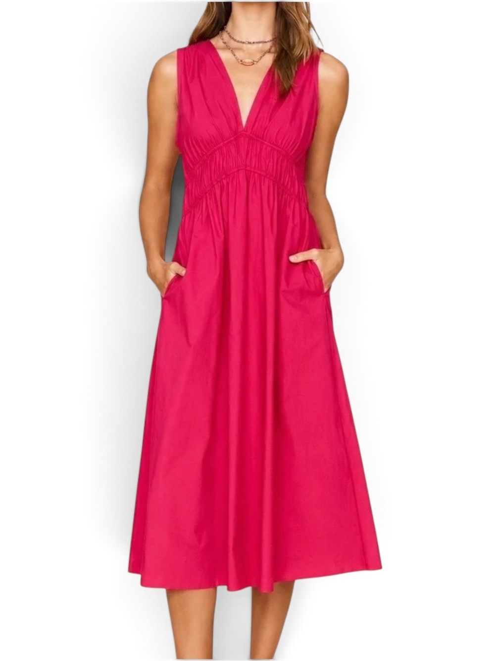 XiRENA Cyra Dress Sleeveless V-Neck Midi Dress in Tulip Pink Size S NWOT